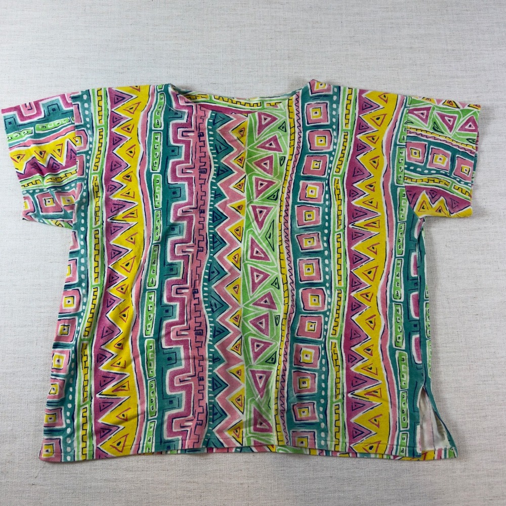 Vintage Extra Elements 90s Geometric Abstract Print Boxy Top Multicolor
